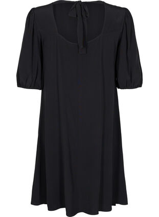 Viskosklänning med ryggdetalj, Black, Packshot image number 1
