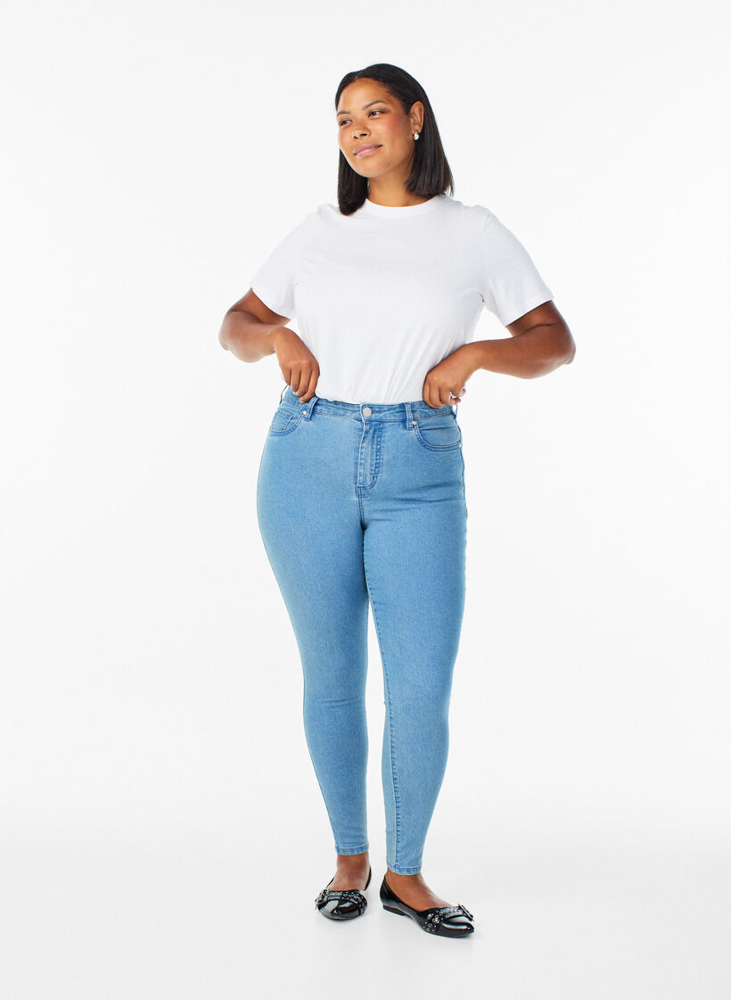 Amy jeans med h&ouml;g midja och supersmal passform, Bl&aring;, Model image number 0