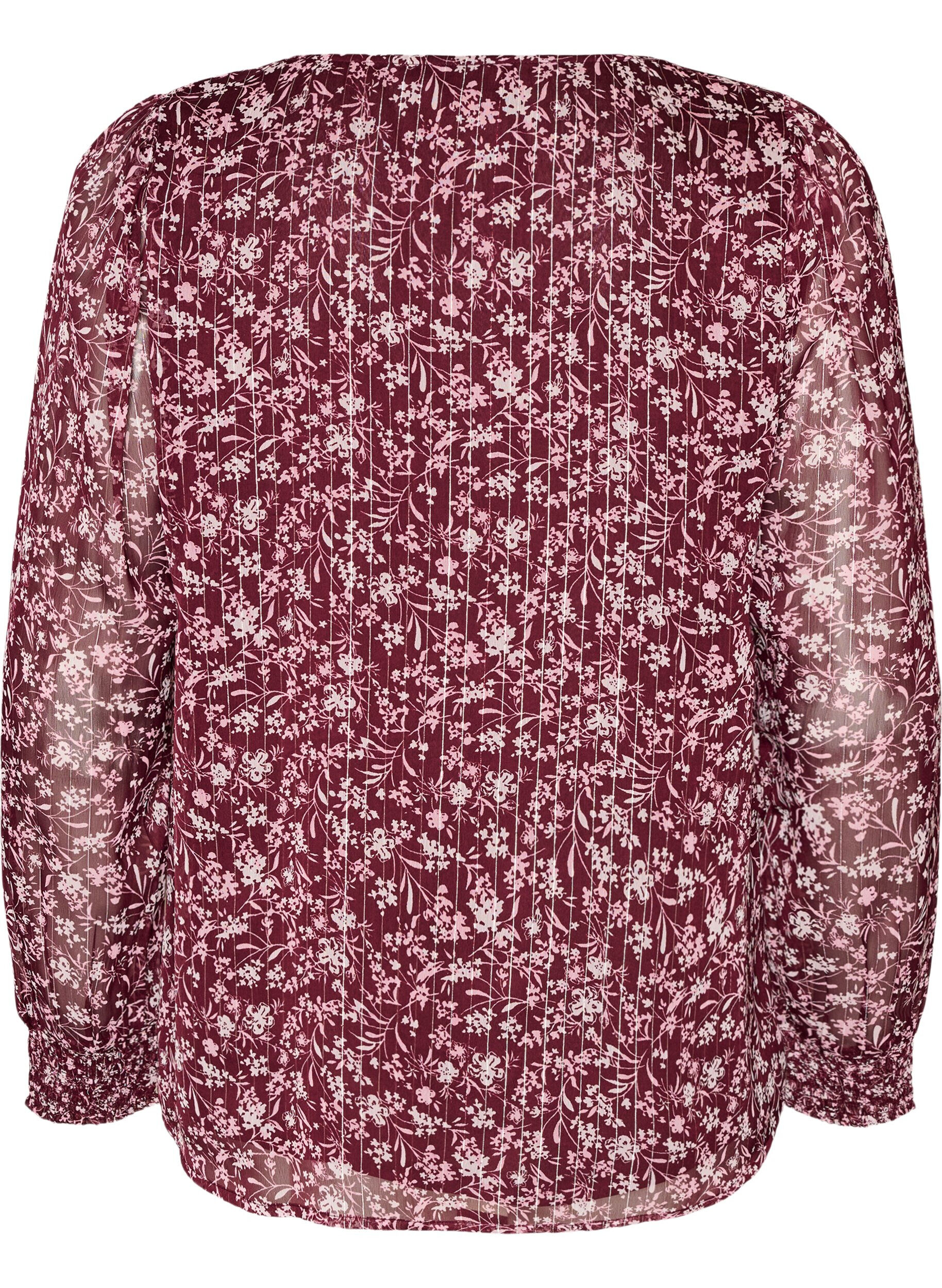 ZizziBlus med blomm&ouml;nster och glittertr&aring;d, R&ouml;d, Packshot image number 1