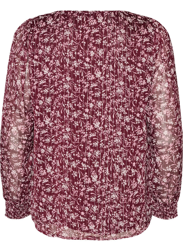 Blus med blomm&ouml;nster och glittertr&aring;d, R&ouml;d, Packshot image number 1