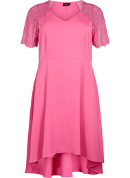 Midiklänning med korta spetsärmar, Shocking Pink, Packshot
