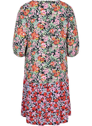 Blommig viskosklänning med 3/4-ärmar, Flower AOP Mix, Packshot image number 1