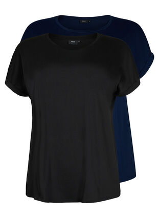 2-pack kortärmade t-shirtar, Black / Navy Blazer, Packshot image number 0