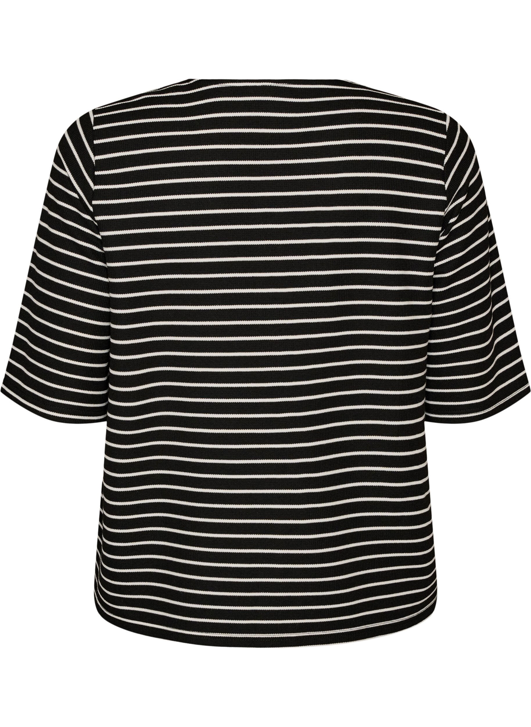 ZizziBlus med ribbad struktur och kn&auml;ppning, Svart, Packshot image number 1