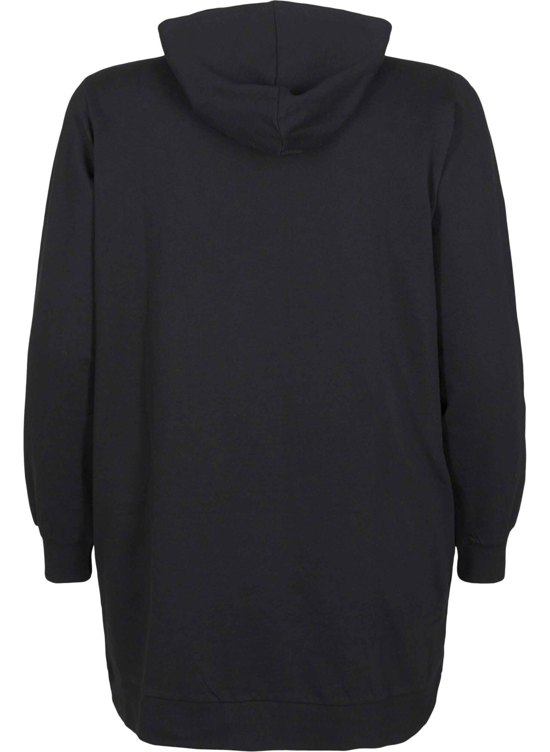 Zizzi Tunika i sweatshirttyg med huva och dragkedja, Black, Packshot image number 1