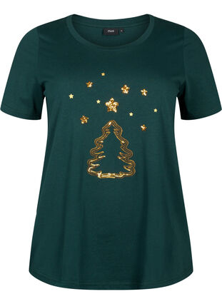 T-shirt med jultryck och paljetter, Scarab W.  Tree, Packshot image number 0