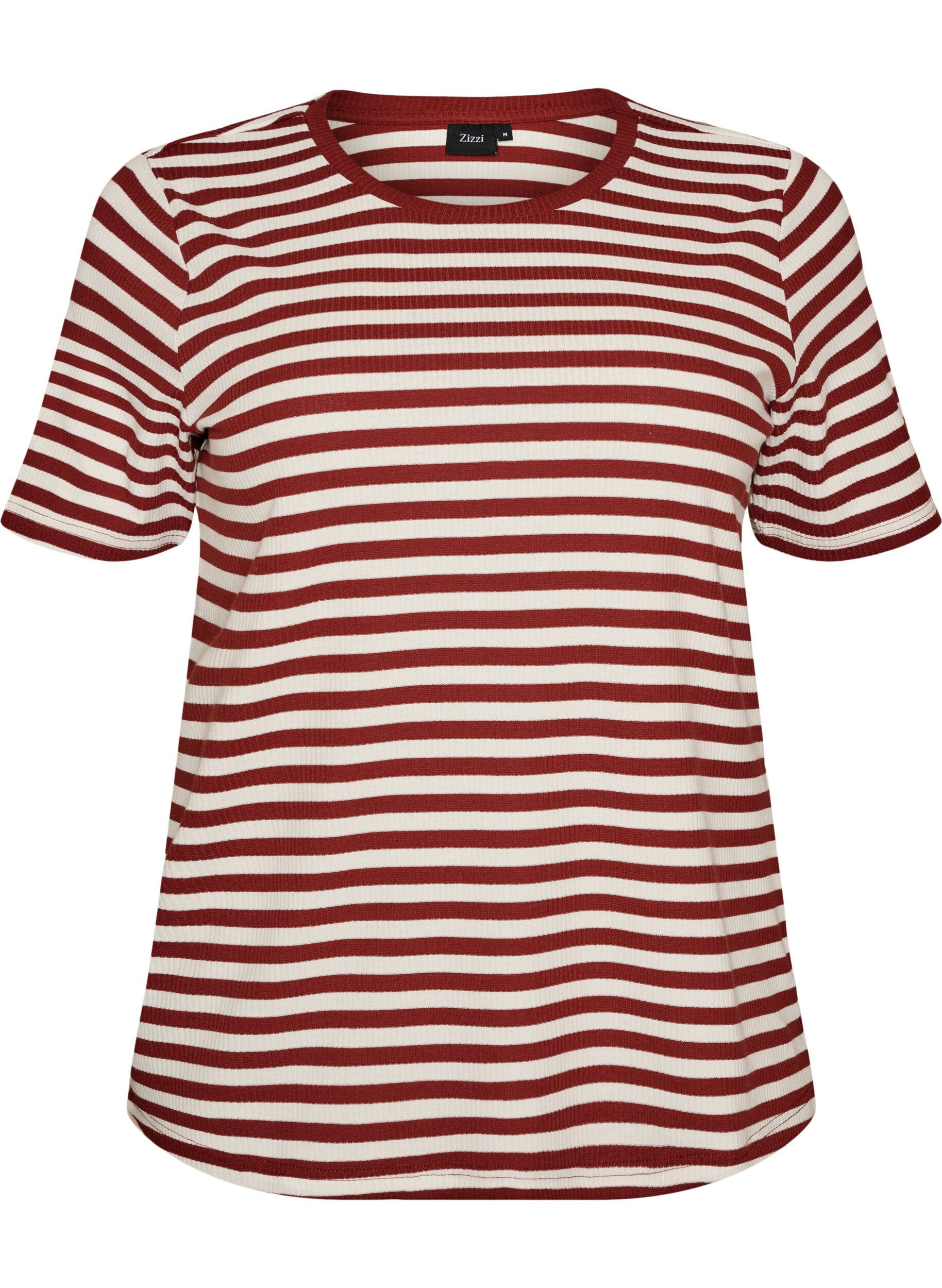 ZizziRandig t-shirt med ribbad struktur, R&ouml;d, Packshot image number 0