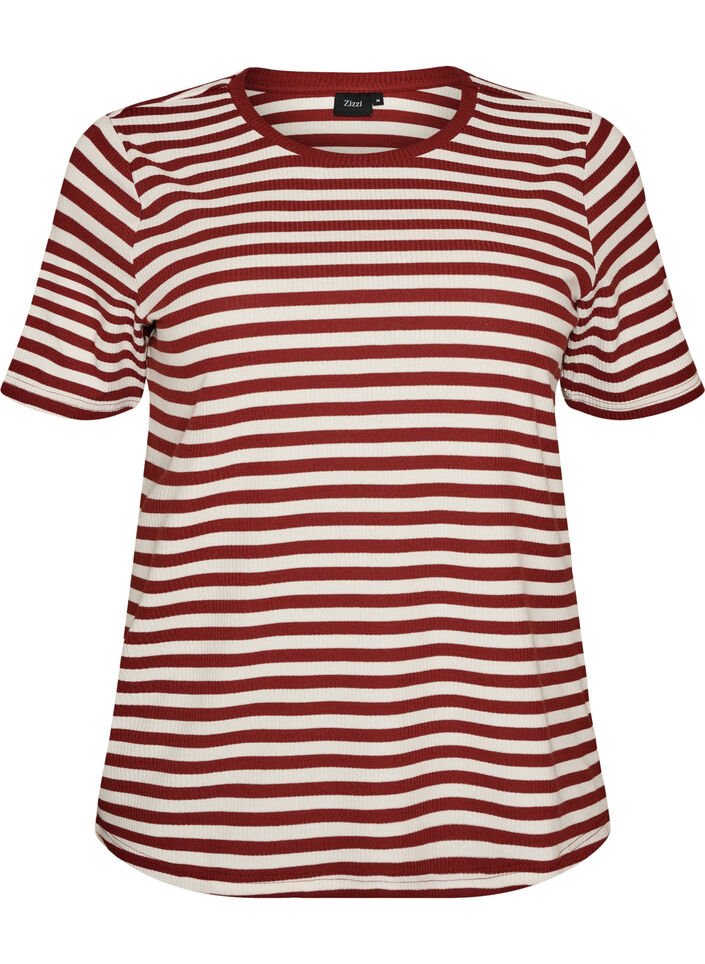 Randig t-shirt med ribbad struktur, R&ouml;d, Packshot image number 0