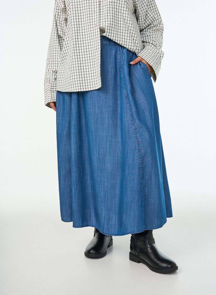 Maxikjol i lyocell med denimlook, Bl&aring;, Model image number 2