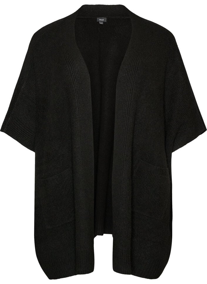 Cardigan &ouml;ppen framtill med vida &auml;rmar, Svart, Packshot image number 0