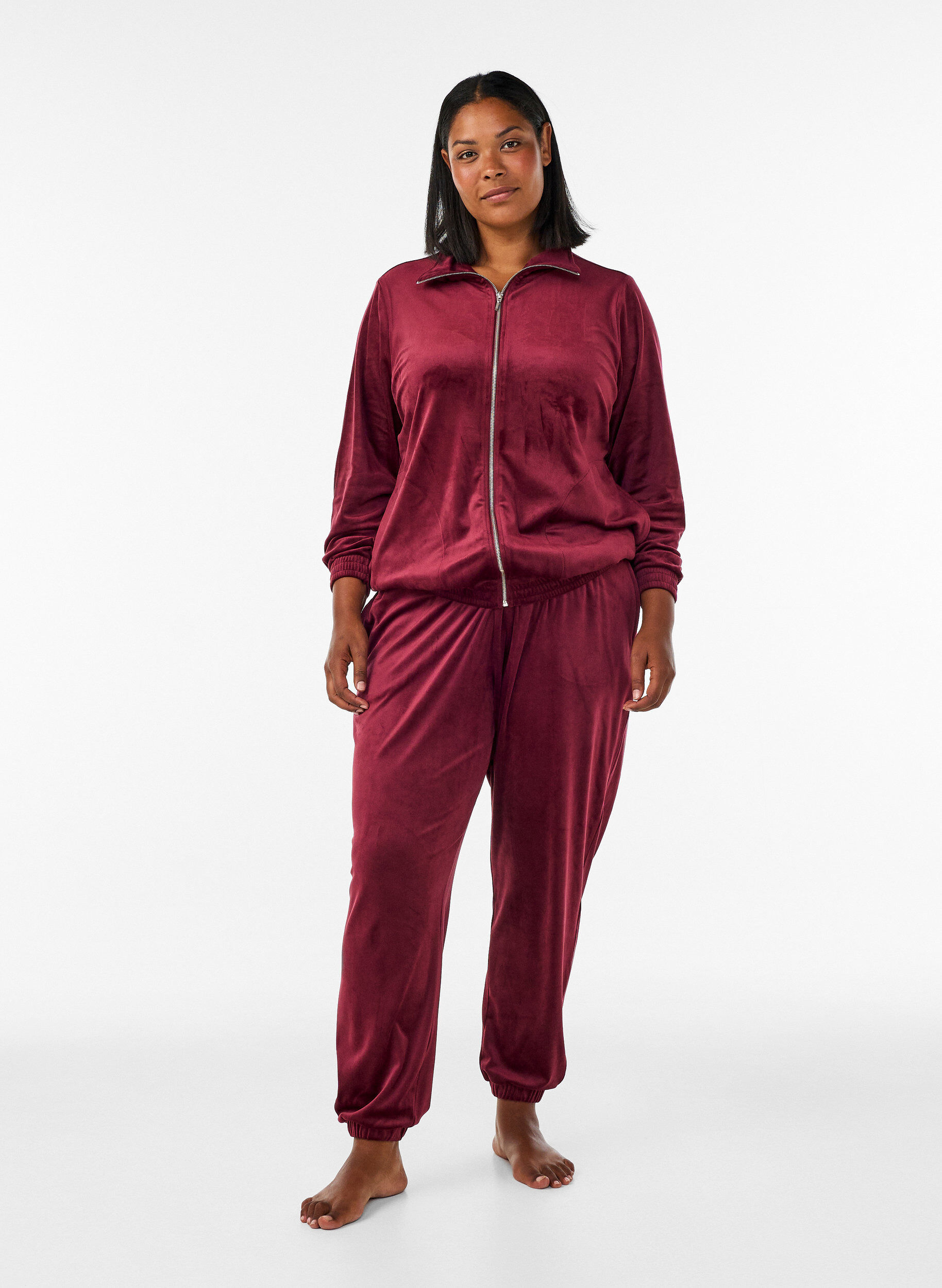 ZizziL&ouml;sa byxor i velour, R&ouml;d, Model image number 0
