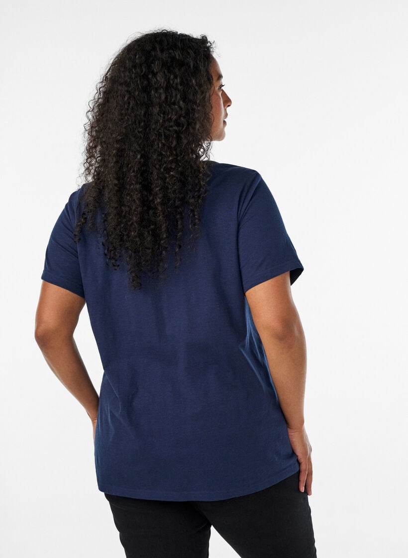 T-shirt med knappdetalj, Bl&aring;, Model image number 2