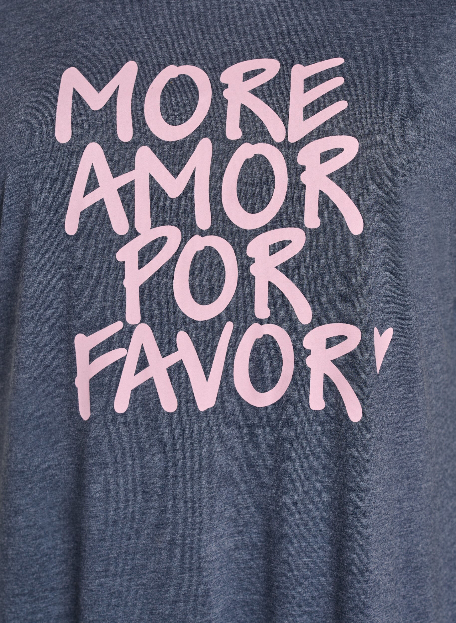 Zizzi Kort&auml;rmat nattlinne med texttryck, Bl&aring;, Packshot image number 2