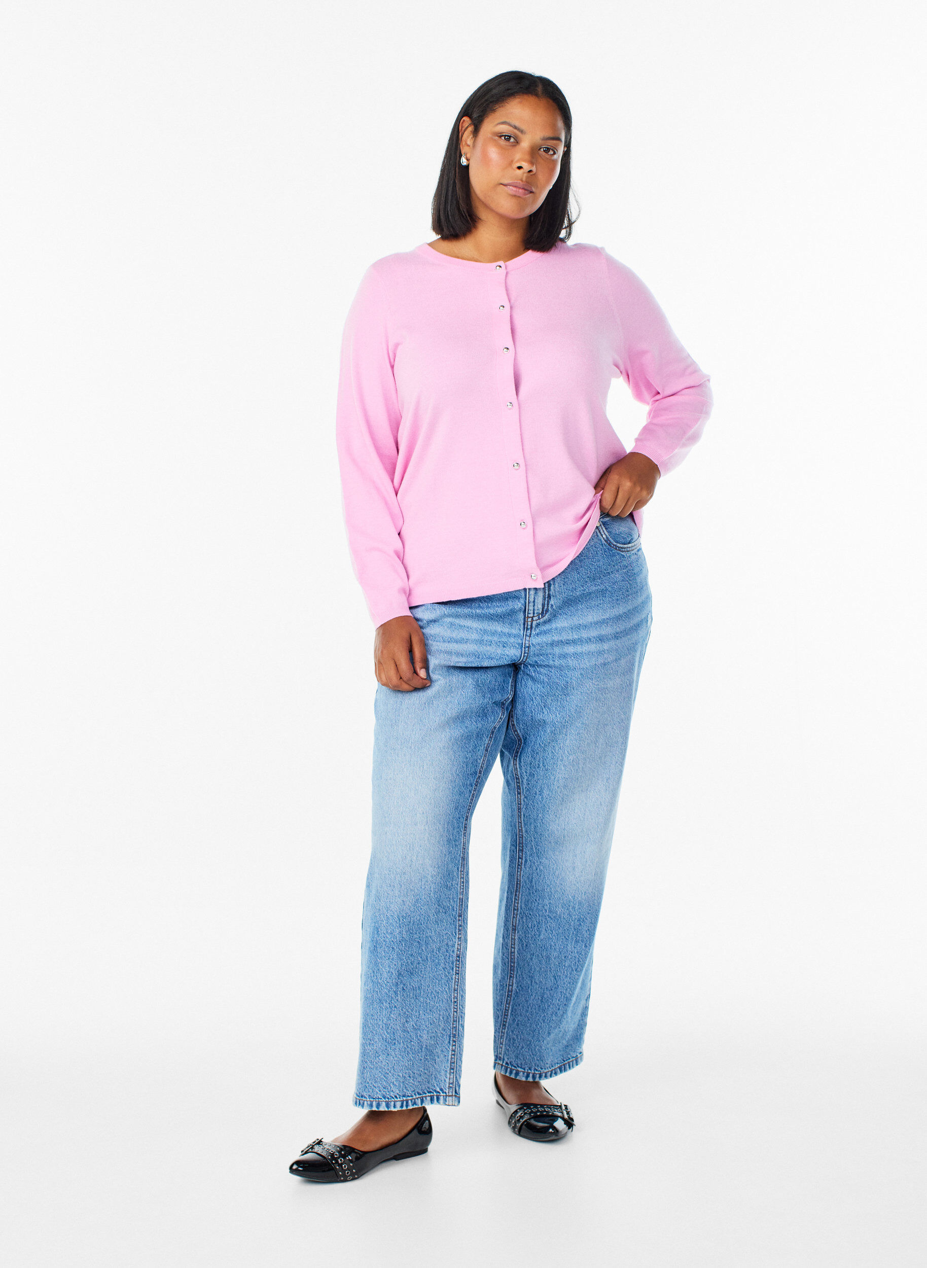 ZizziCardigan med runda knappar, Rosa, Model image number 1