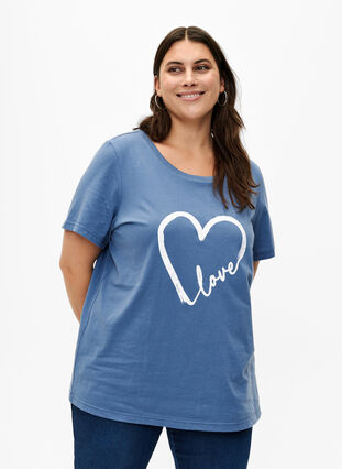 T-shirt i bomull med rund halsringning och tryck, Moonlight W.Heart L., Model image number 0