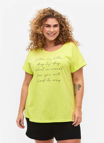 T-shirt med tryck i ekologisk bomull, Wild Lime w. Navy, Model image number 0