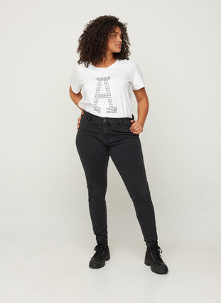 Bomulls t-shirt med nitar, Bright White, Model image number 2