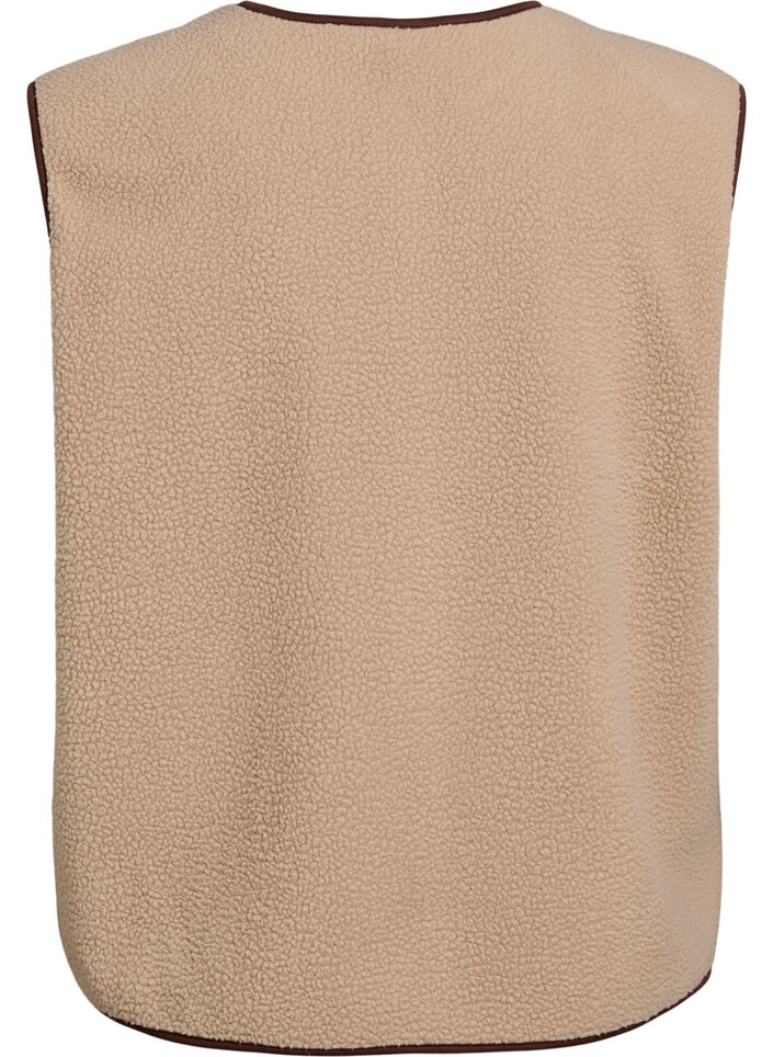 V&auml;st i teddyfleece med kontrastkanter, Beige, Packshot image number 1