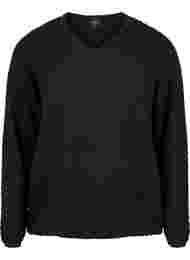 Stickad tröja med mönster och v-ringad hals, Black