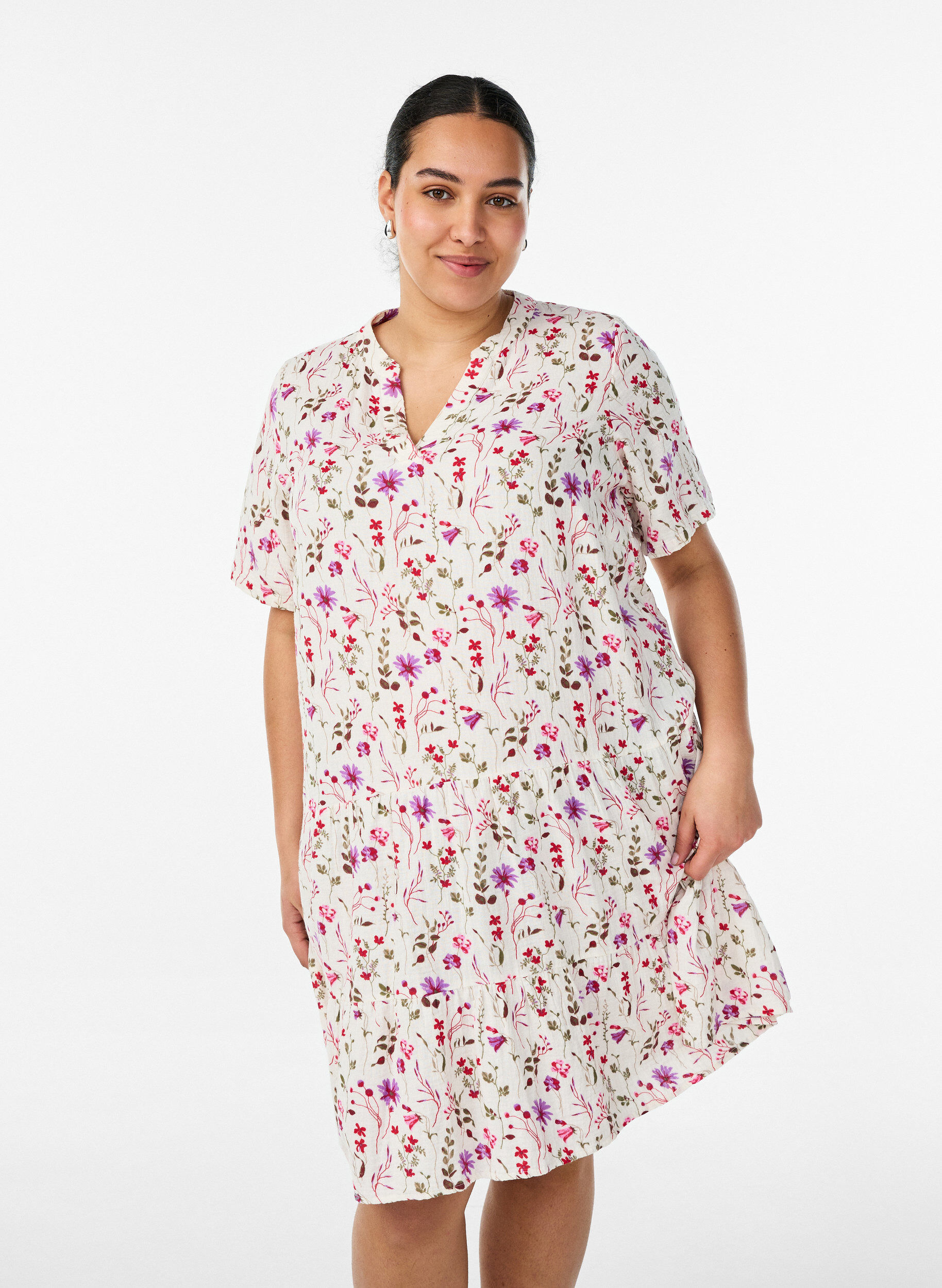 ZizziKort a-linjeformad kl&auml;nning i bomullsmuslin, Beige, Model image number 0