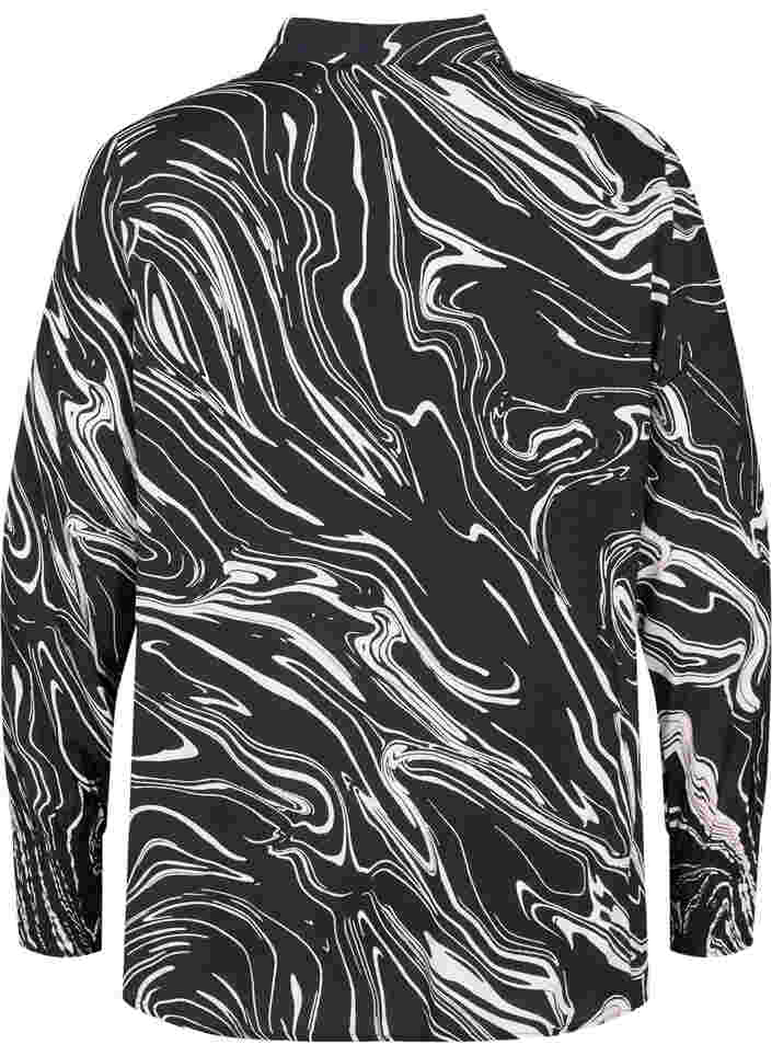 Långärmad viskosskjorta med tryck, Black Swirl AOP, Packshot image number 1