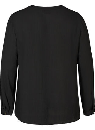 Skjortblus med v-ringning och knappar, Black, Packshot image number 1