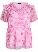 Blommig blus med volangkrage och peplumeffekt, Rosa, Packshot image number 0