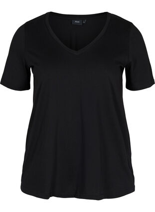 T-shirt i ekologisk bomull med v-ringning, Black, Packshot image number 0