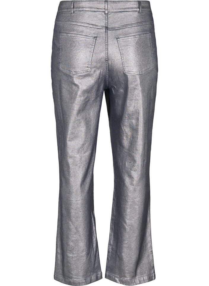 Silverfärgade jeans med hög midja, Gun Silver , Packshot image number 1