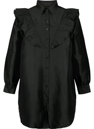 Enfärgad skjorta med volanger, Black, Packshot image number 0