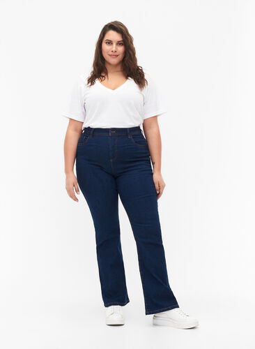FLASH - Högmidjade jeans med bootcut, Blue denim, Model image number 0