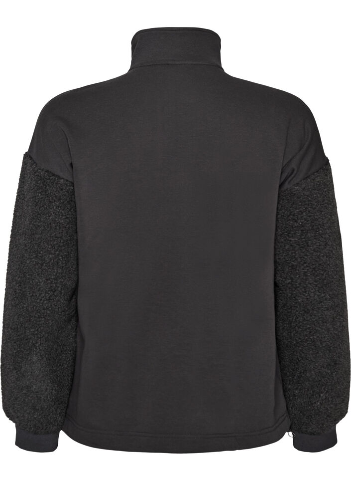 Sweatshirt med teddy&auml;rmar och h&ouml;g hals, Gr&aring;, Packshot image number 1
