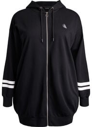 Lång sweatkofta med tryckta detaljer, Svart