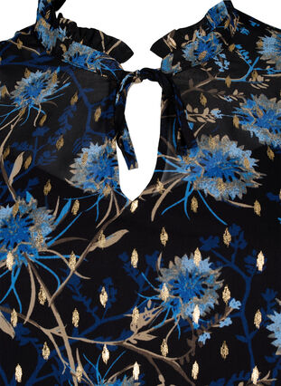 Tunika i blommönster och lurex, Black Blue Flower, Packshot image number 2