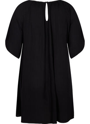 Klänning i viskos med korta ärmar, Black, Packshot image number 1