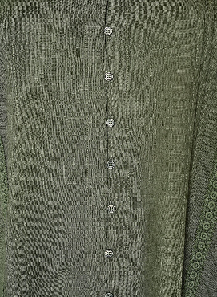 Blus i viskos med virkade detaljer och knappar, Gr&ouml;n, Packshot image number 2
