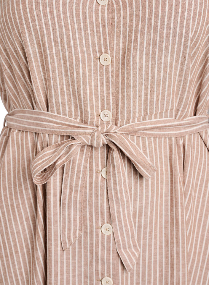 &Auml;rml&ouml;s randig midikl&auml;nning i linne och viskos, Beige, Packshot image number 2