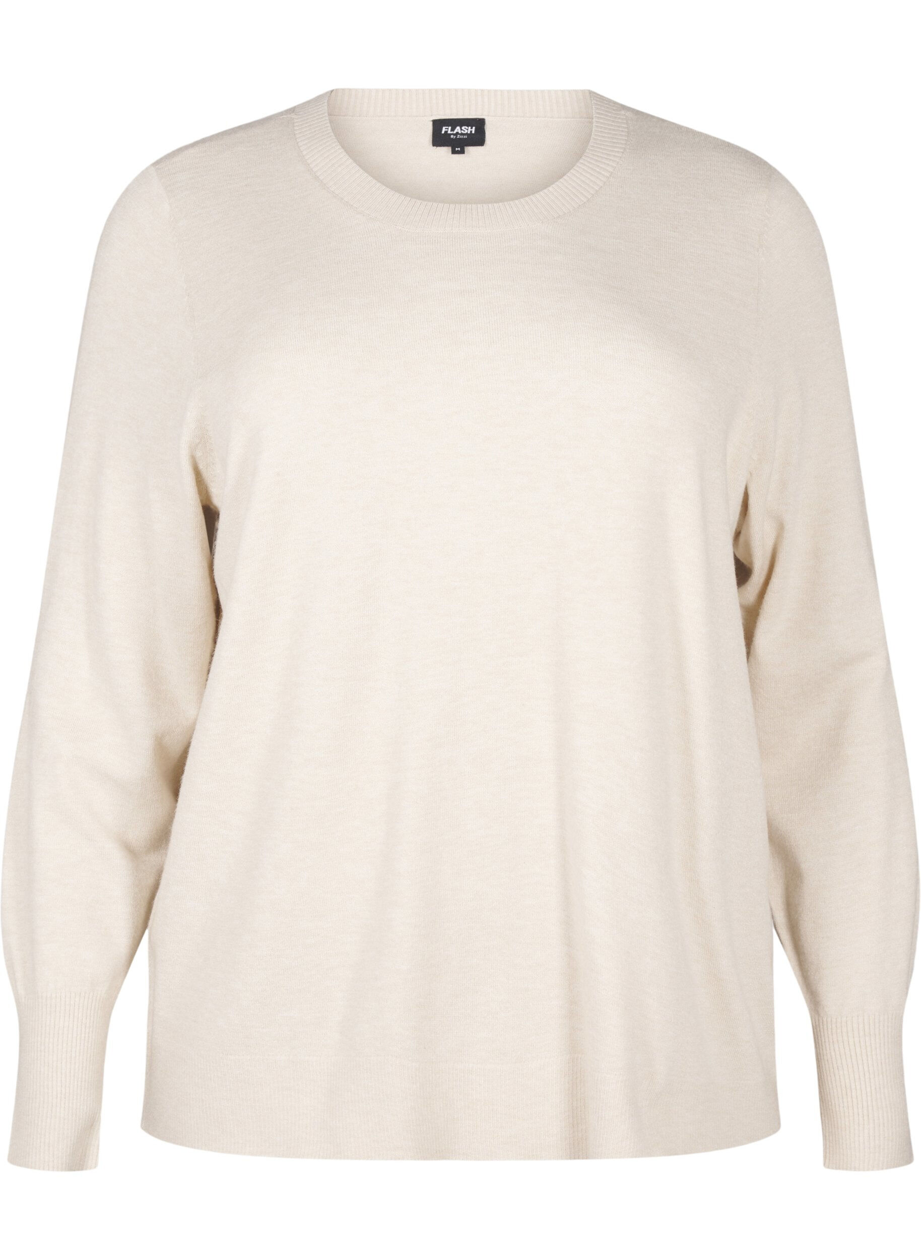 Zizzi FLASH - Stickad blus med rund hals, Beige, Packshot image number 0