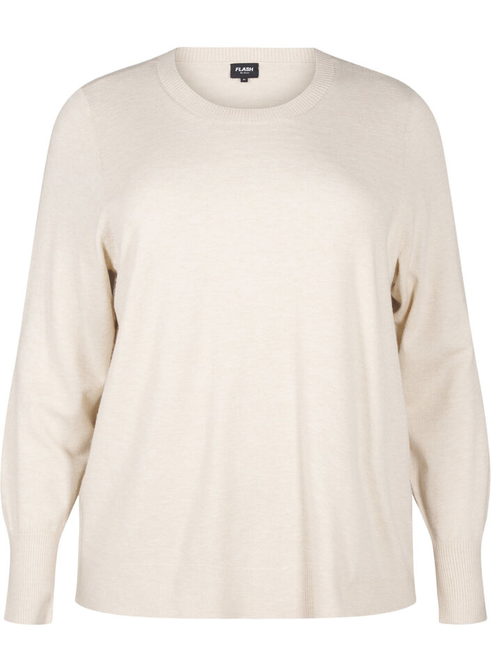 FLASH - Stickad blus med rund hals, Beige, Packshot image number 0