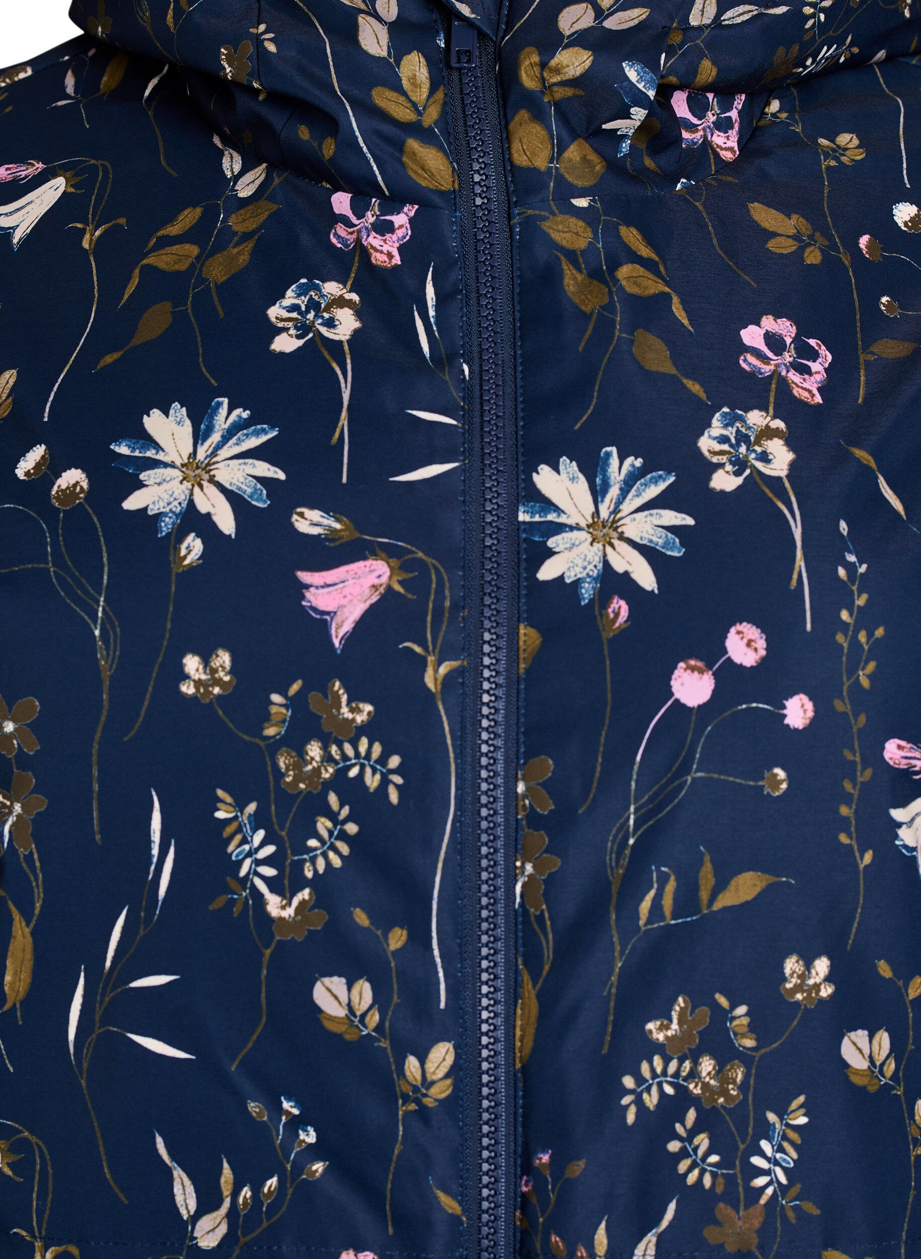 ZizziVadderad vinterjacka med blommigt m&ouml;nster, Bl&aring;, Packshot image number 2