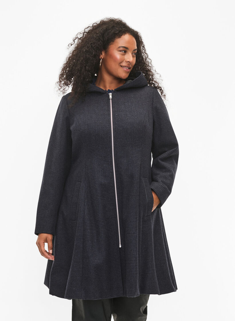 Rutig ullkappa, Dark Grey Melange, Model image number 0