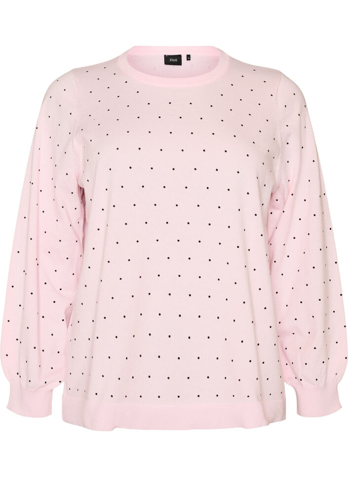 Stickad blus med sm&aring; prickar, Rosa, Packshot image number 0