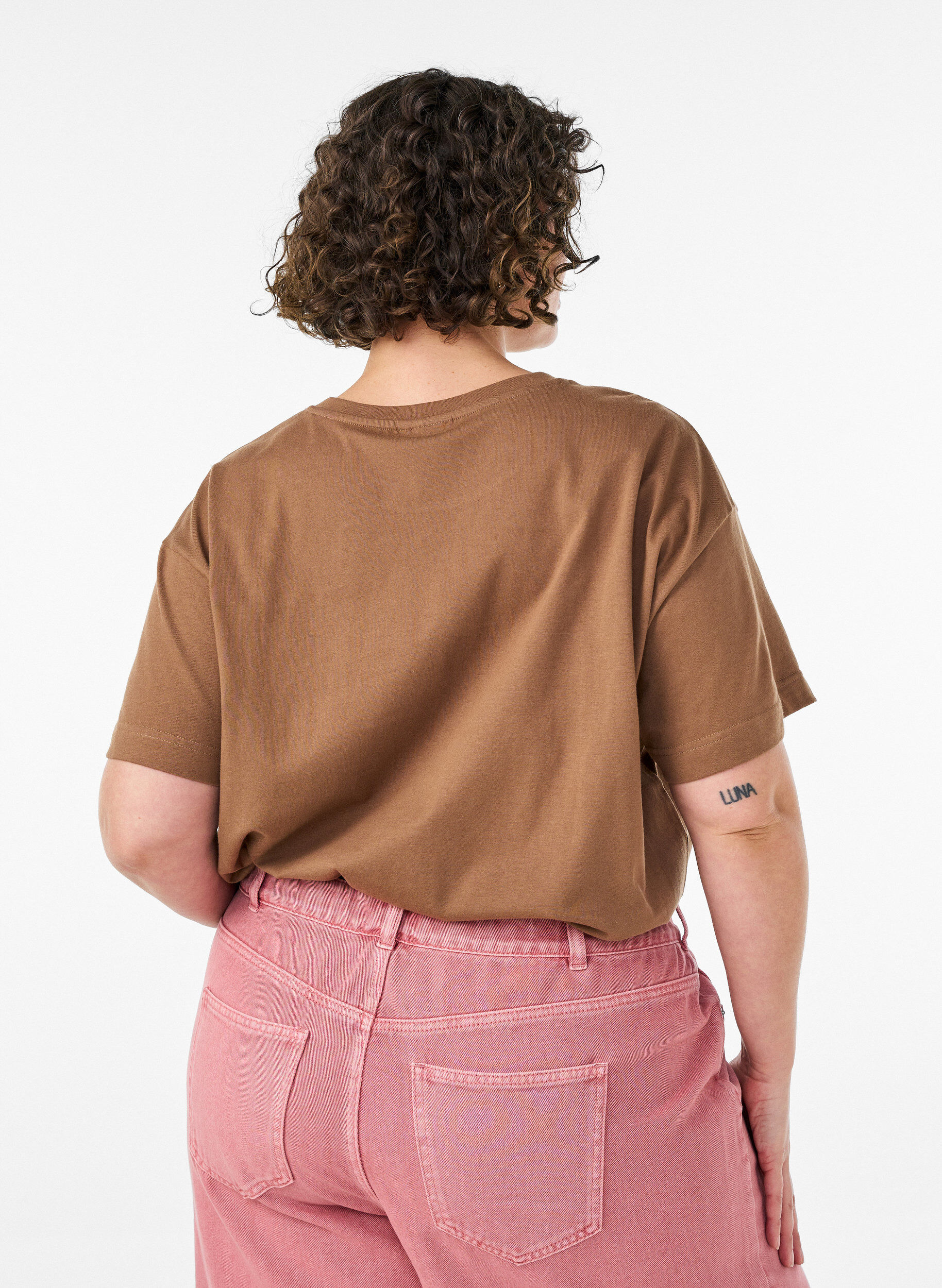 ZizziT-shirt i 100% bomull med korta &auml;rmar och tryck, Brun, Model image number 2