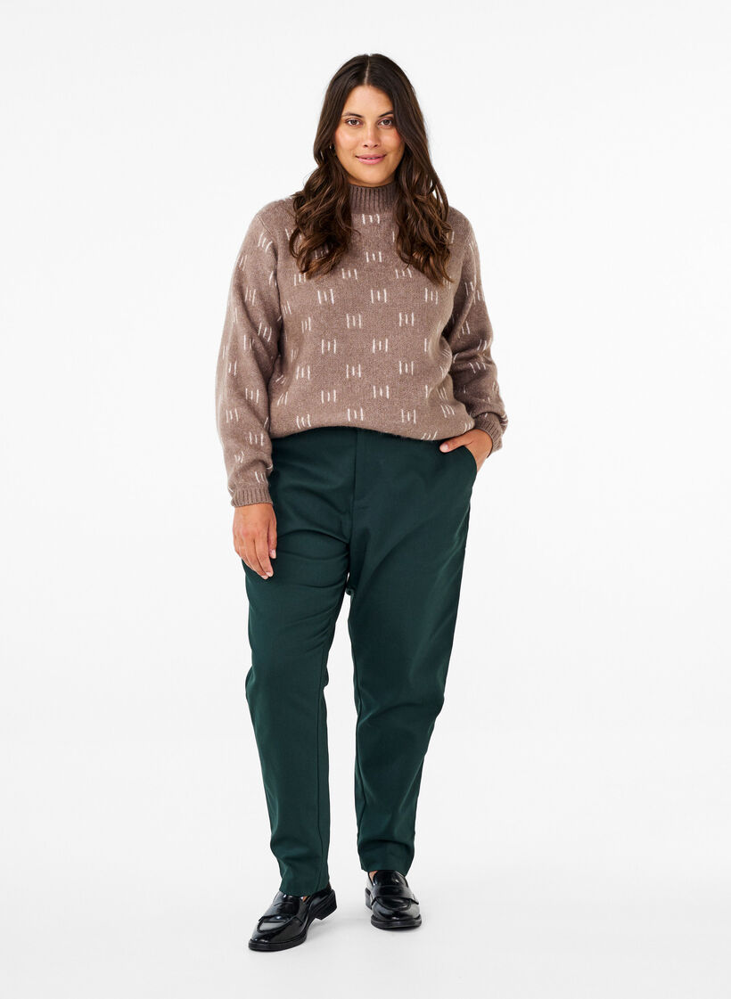 Stickad blus med mönster och hög hals, Walnut Mel. Comb, Model image number 2