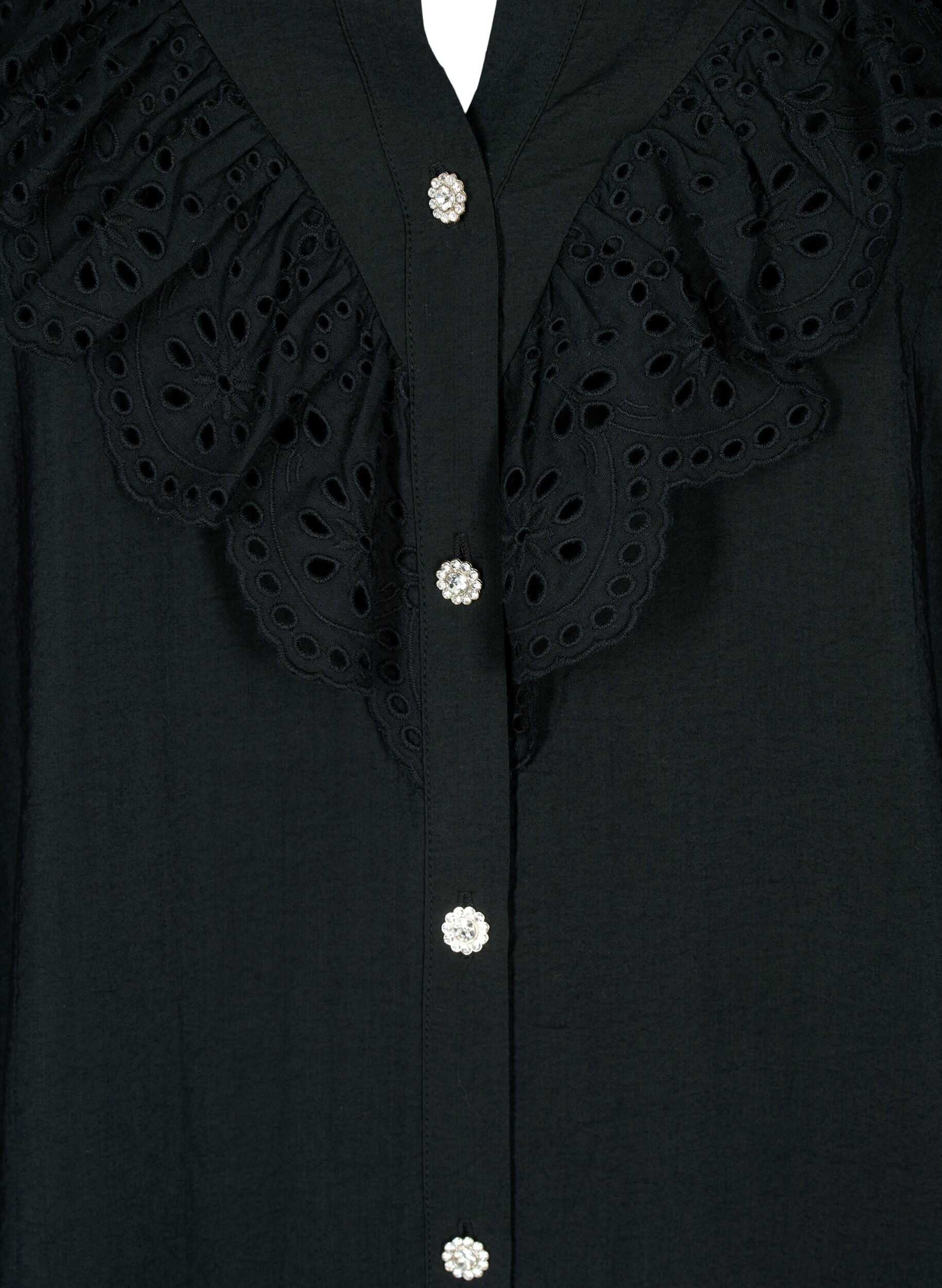 Zizzi Skjortblus i viskos med volanger, Black, Packshot image number 2