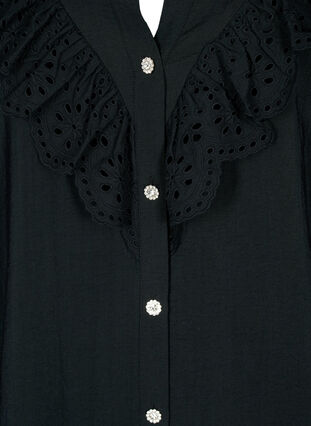 Skjortblus i viskos med volanger, Black, Packshot image number 2