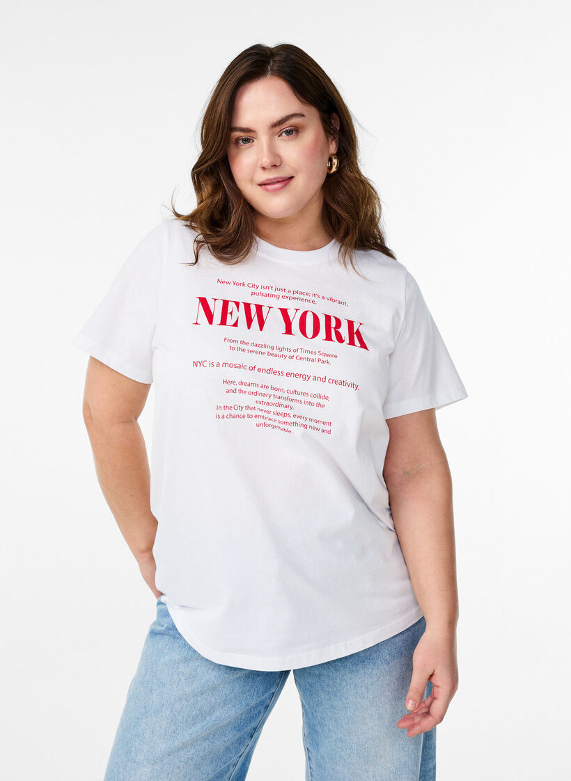 T-shirt i bomull med texttryck och rund halsringning, Vit, Model image number 0