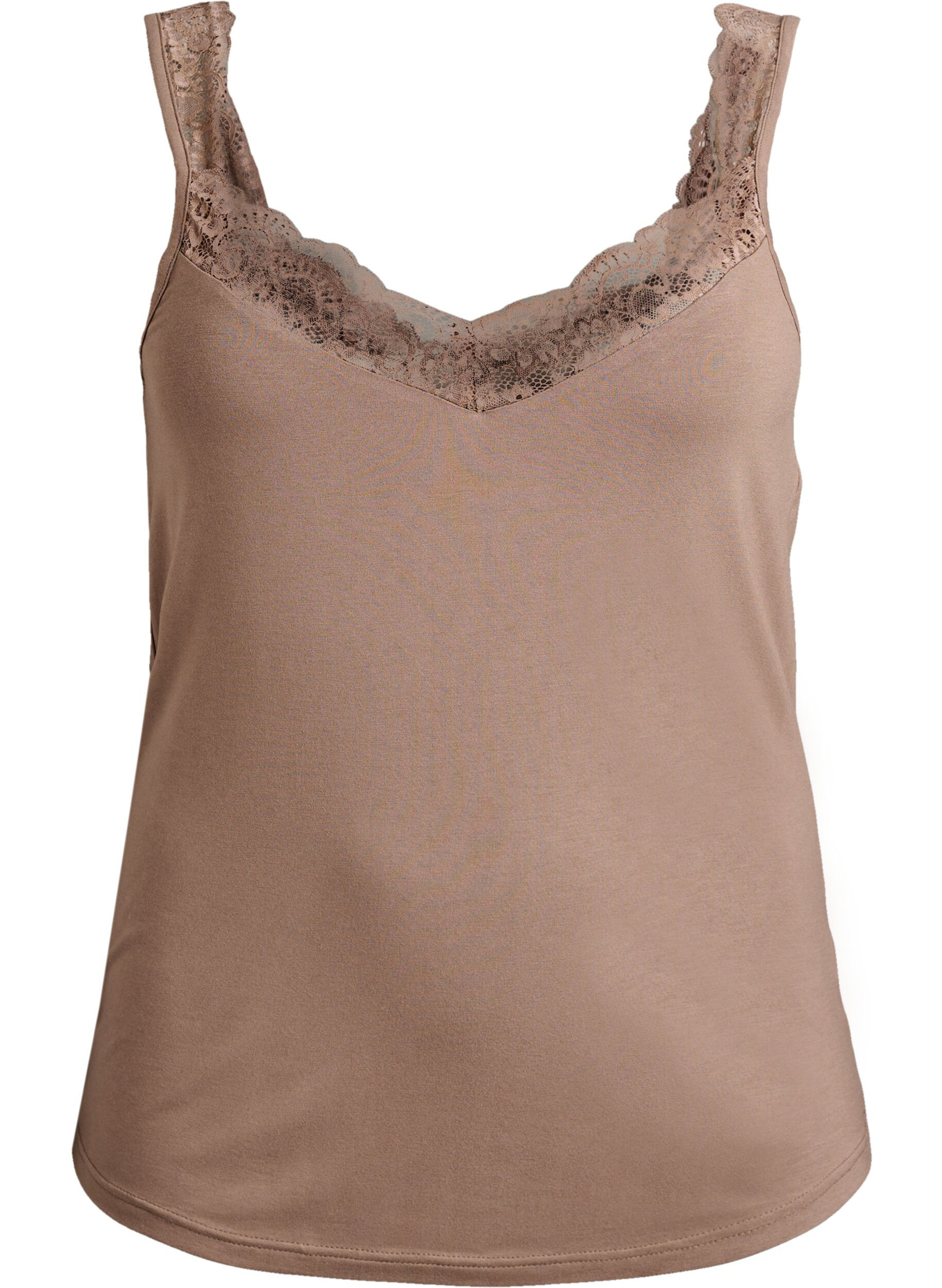 ZizziTopp i viskos med spetskant, Beige, Packshot image number 0