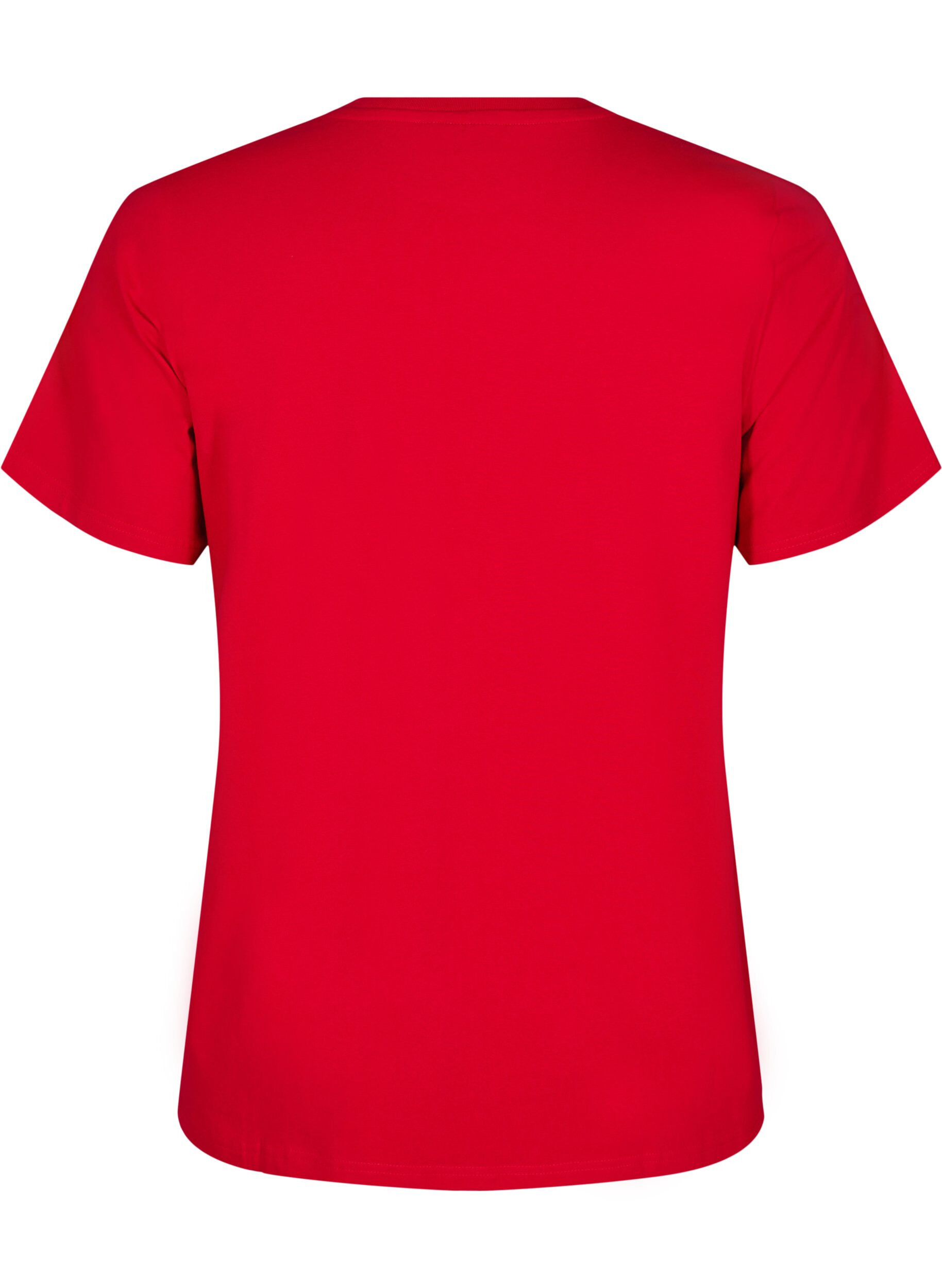 Zizzi T-shirt i ekologisk bomull med rund halsringning, Salsa, Packshot image number 1