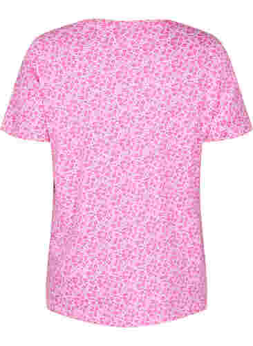 Blommig v-ringad t-shirt i bomull, Shocking Pink AOP, Packshot image number 1